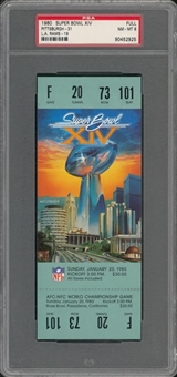1980 Super Bowl XIV Full Ticket, Green Variation - PSA NM-MT 8 